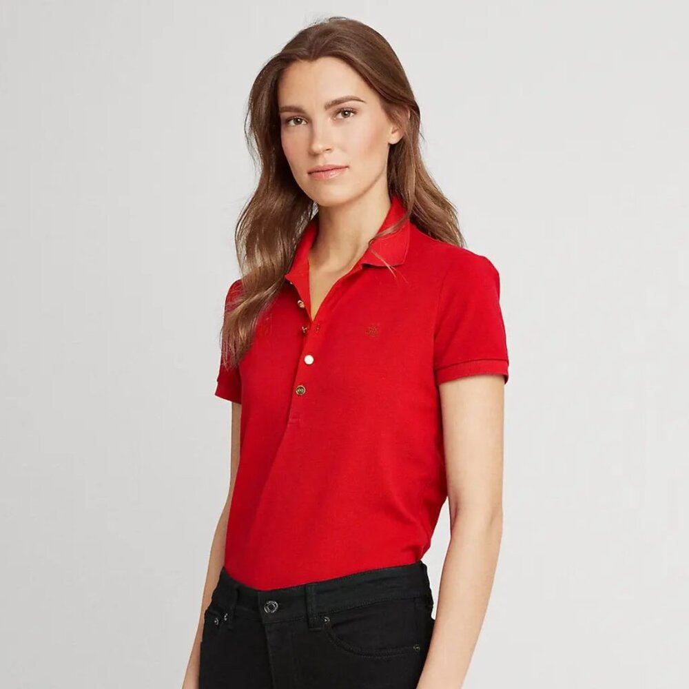 Lauren Ralph Lauren Short Sleeve Polo Shirt Lipstick Red Size Small
